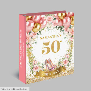 Elegant 50th Birthday Blush Flowers Ring Binder