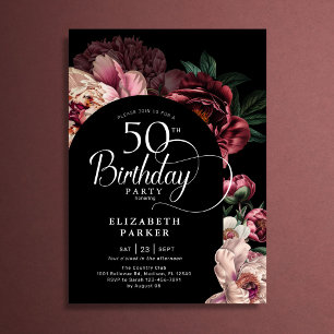 Elegant 50th Birthday Burgundy Pink Peonies Invitation