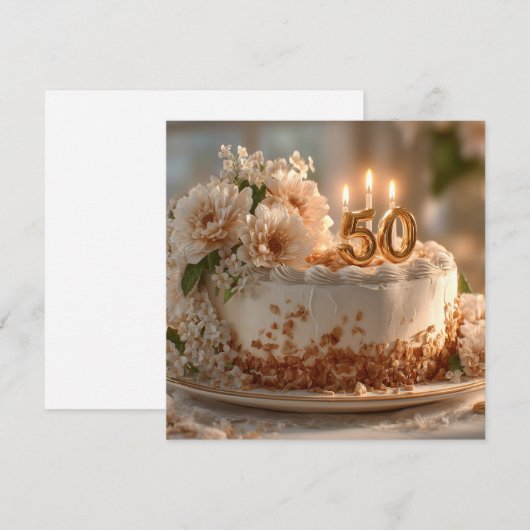 Elegant 50th Birthday Cake with Golden Topper (Front/Back)