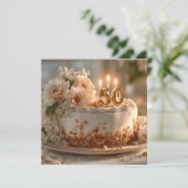 Elegant 50th Birthday Cake with Golden Topper (Standing Front)