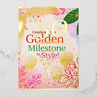 Elegant 50th Birthday Digital Invitation  Foil Invitation