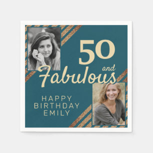Elegant 50th Birthday Fabulous Gold Glitter Photo Napkins