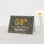 [ Thumbnail: Elegant 50th Birthday: Faux Wood, Faux Gold Look Card ]