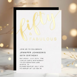 Elegant 50th Birthday Fifty And Fabulous Black Foil Invitation