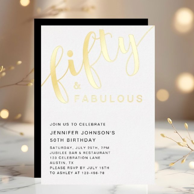Elegant 50th Birthday Fifty And Fabulous Black Foil Invitation (Elegant 50th Birthday Fifty And Fabulous Black Foil Invitation)