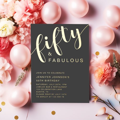 Elegant 50th Birthday Fifty And Fabulous Gold Foil Invitation