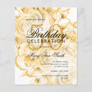 Elegant 50th Birthday Floral Gold White Invite   Flyer