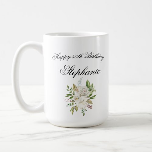 Elegant 50th Birthday Floral Personalized Coffee Mug