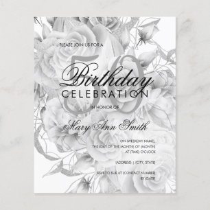 Elegant 50th Birthday Floral Silver White Invite Flyer