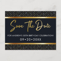 Elegant 50th Birthday Gold And Black Save The Date