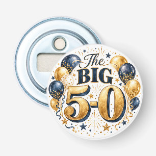 Elegant 50th Birthday Gold and Navy Bottle Opener