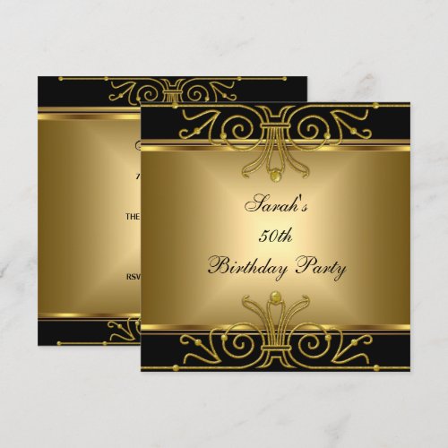 Elegant 50th Birthday Gold Black Art Deco Custom Invitations