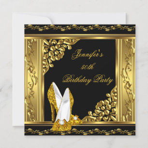 Elegant 50th Birthday Gold Black Gold High Heels Invitation