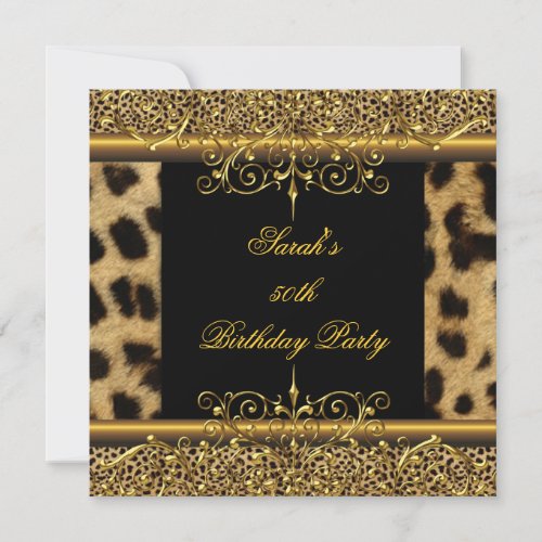 Elegant 50th Birthday Gold Black Leopard Invitation