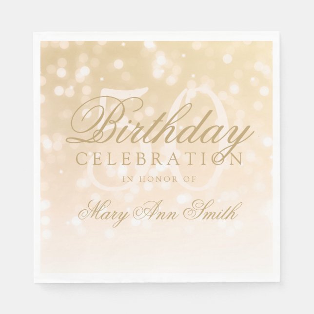 Elegant 50th Birthday Gold Bokeh Sparkle Lights Paper Napkins (Front)