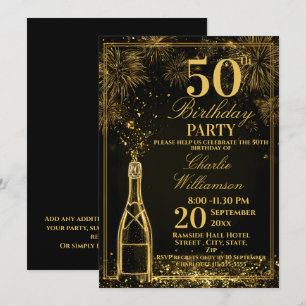 Elegant 50th Birthday Gold Bottle Fizz Invitation