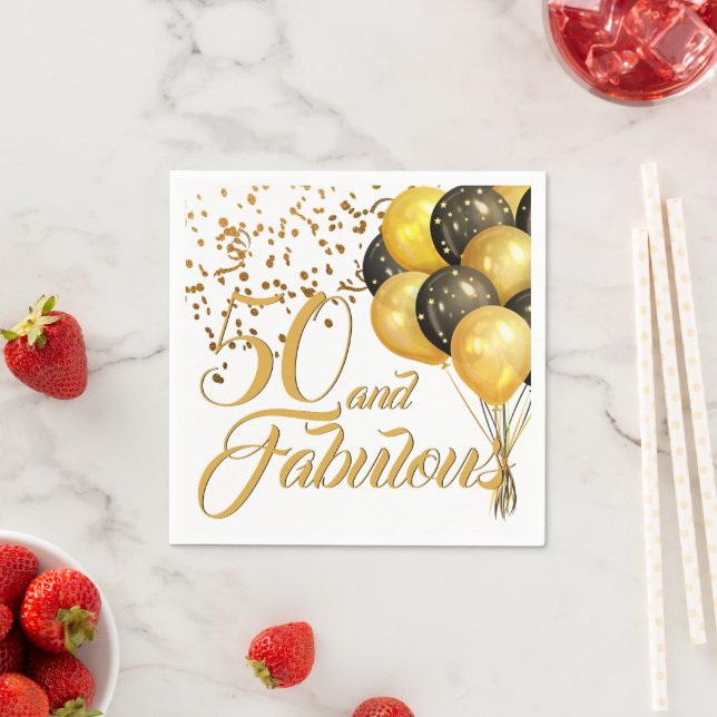 Elegant 50th Birthday Gold Confetti Balloons Napkins (Insitu)