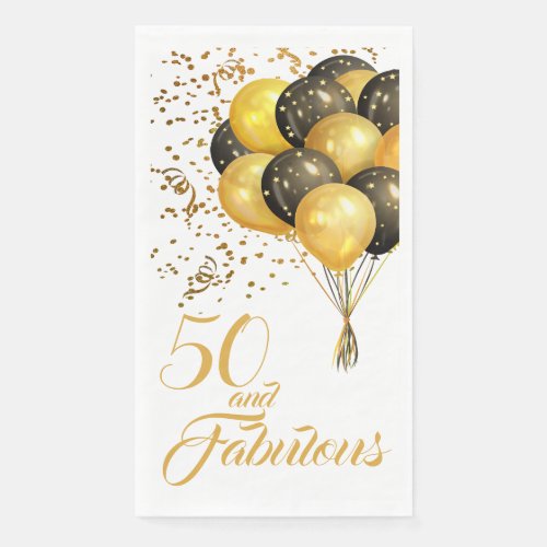 Elegant 50th Birthday Gold Confetti Balloons Paper Guest Towels