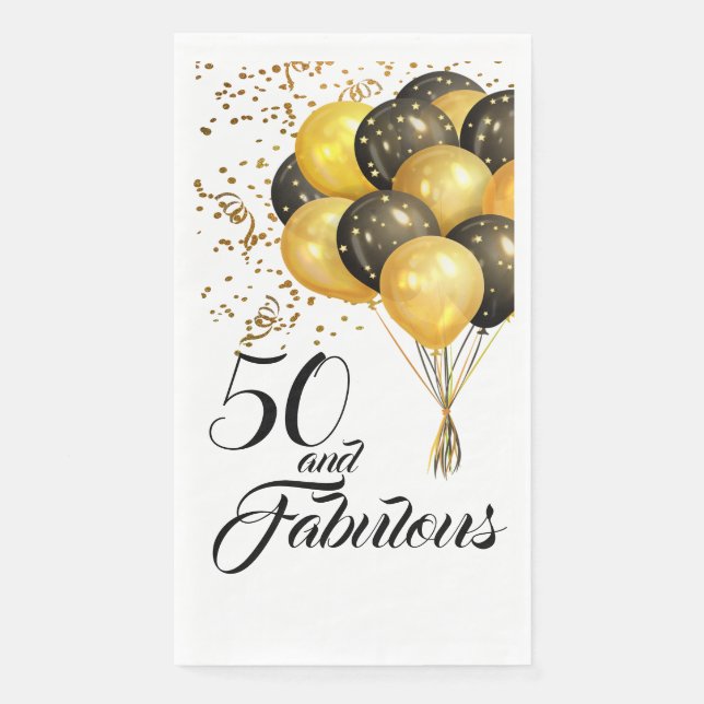 Elegant 50th Birthday Gold Confetti Black Text Paper Guest Towels (Front)