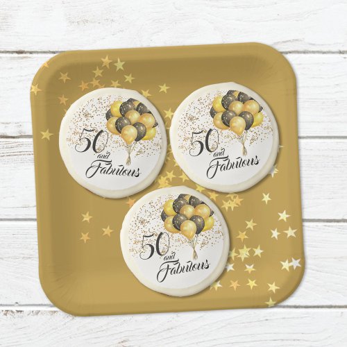 Elegant 50th Birthday Gold Confetti Black Text Sugar Cookie