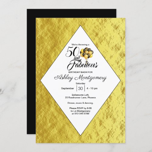 Elegant 50th Birthday Gold Foil Black Typography Invitation