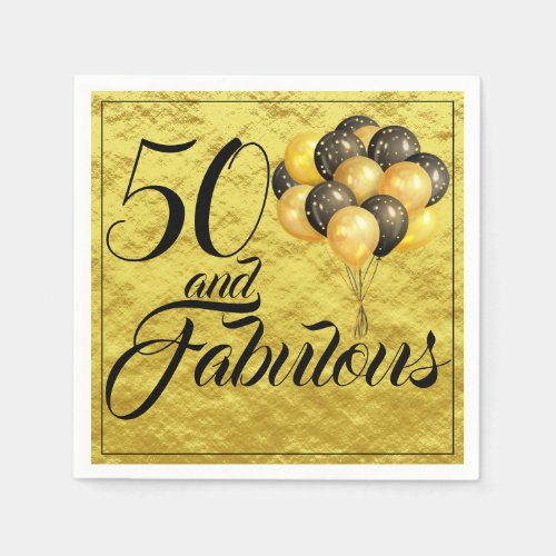Elegant 50th Birthday Gold Foil Black Typography Napkins