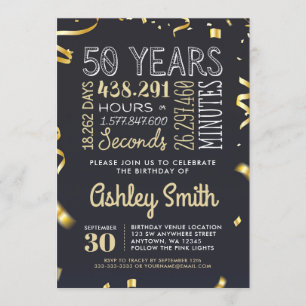Elegant 50th Birthday Invitation Gold Glitter