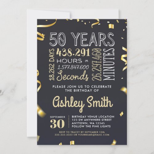 Elegant 50th Birthday Invitation Gold Glitter