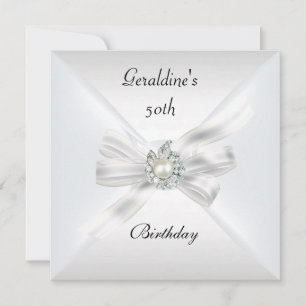 Elegant 50th Birthday Invite Pearl White