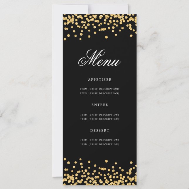 Elegant 50th Birthday Menu Gold Black Confetti Invitation (Back)