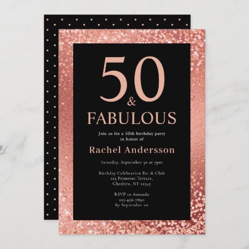 Elegant 50th Birthday Metalic Rose Gold Party  Invitation