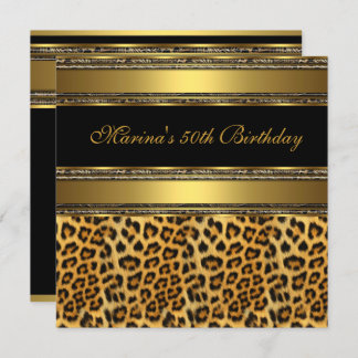 Elegant 50th Birthday Party Black Gold Cheetah 2 Invitation