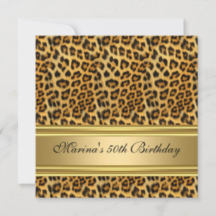 Elegant 50th Birthday Party Black Gold Cheetah Invitation