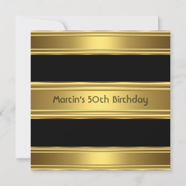 Elegant 50th Birthday Party Black Gold Mans Invitation (Front)