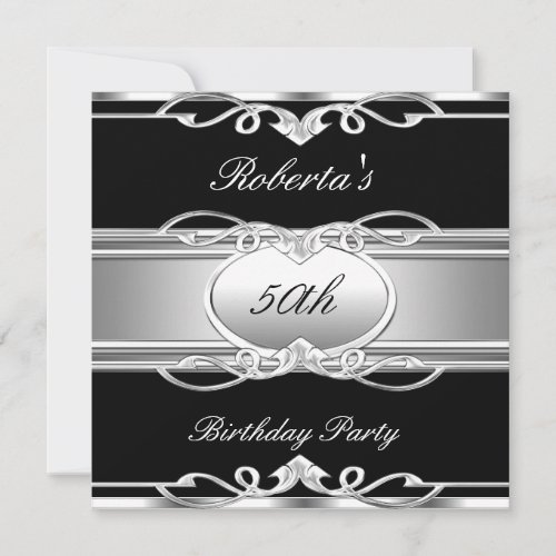Elegant 50th Birthday Party Black Silver 50 Personalized Invitations