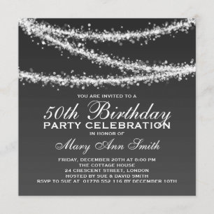 Elegant 50th Birthday Party Black String Lights Invitation