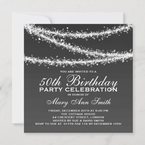 Elegant 50th Birthday Party Black String Lights Invitation