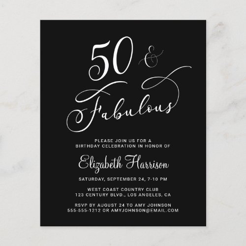 Elegant 50th Birthday Party Budget Invitation