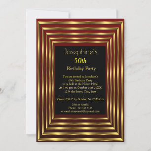 Elegant 50th Birthday Party Burgundy Gold Black  Invitation