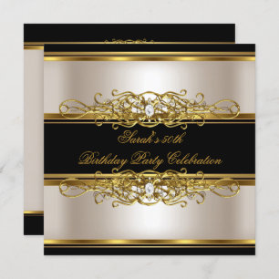 Elegant 50th Birthday Party Cream Gold Black Invitation