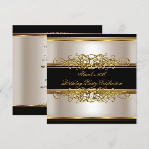 Elegant 50th Birthday Party Cream Gold Black Personalized Invitations