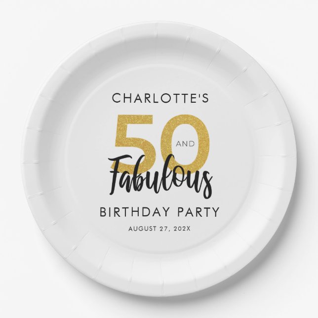 Elegant 50th Birthday Party Custom Paper Plates (Front)