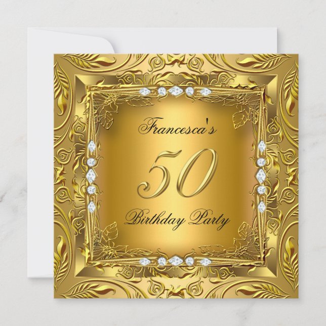 Elegant 50th Birthday Party Elite Gold Diamonds Invitation (Front)