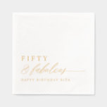Elegant 50th Birthday Party Fifty & Fabulous Gold Foil Napkins<br><div class="desc">Elegant 50th Birthday Party Napkins: Mark your fiftieth with these elegant birthday paper napkins featuring “Fifty & Fabulous” in modern gold-tone calligraphy on a sleek black background. The simple, minimalist design adds a chic touch to any 50th birthday party or cocktail gathering, offering a stylish way to celebrate this milestone...</div>