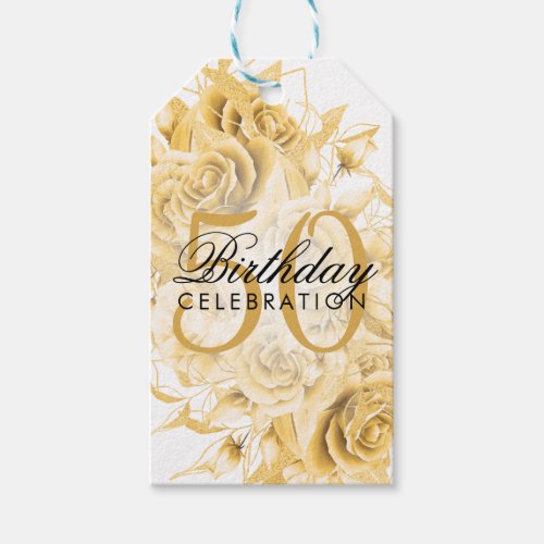Elegant 50th Birthday Party Floral Gold White Gift Tags