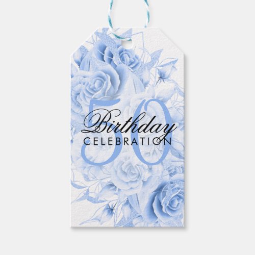 Elegant 50th Birthday Party Floral Navy White Gift Tags