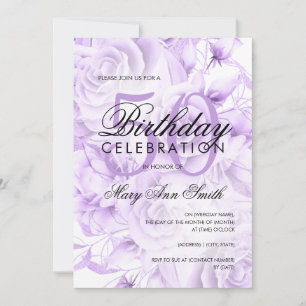 Elegant 50th Birthday Party Floral Purple White Invitation