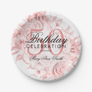 Elegant 50th Birthday Party Floral Rose Gold  Paper Plates