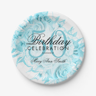Elegant 50th Birthday Party Floral Teal White Paper Plates