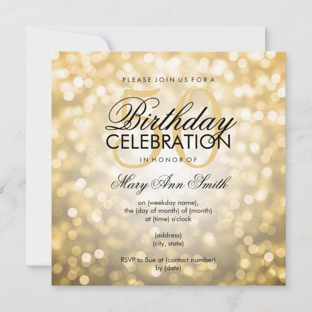 Elegant 50th Birthday Party Gold Glitter Lights Invitation (Front)
